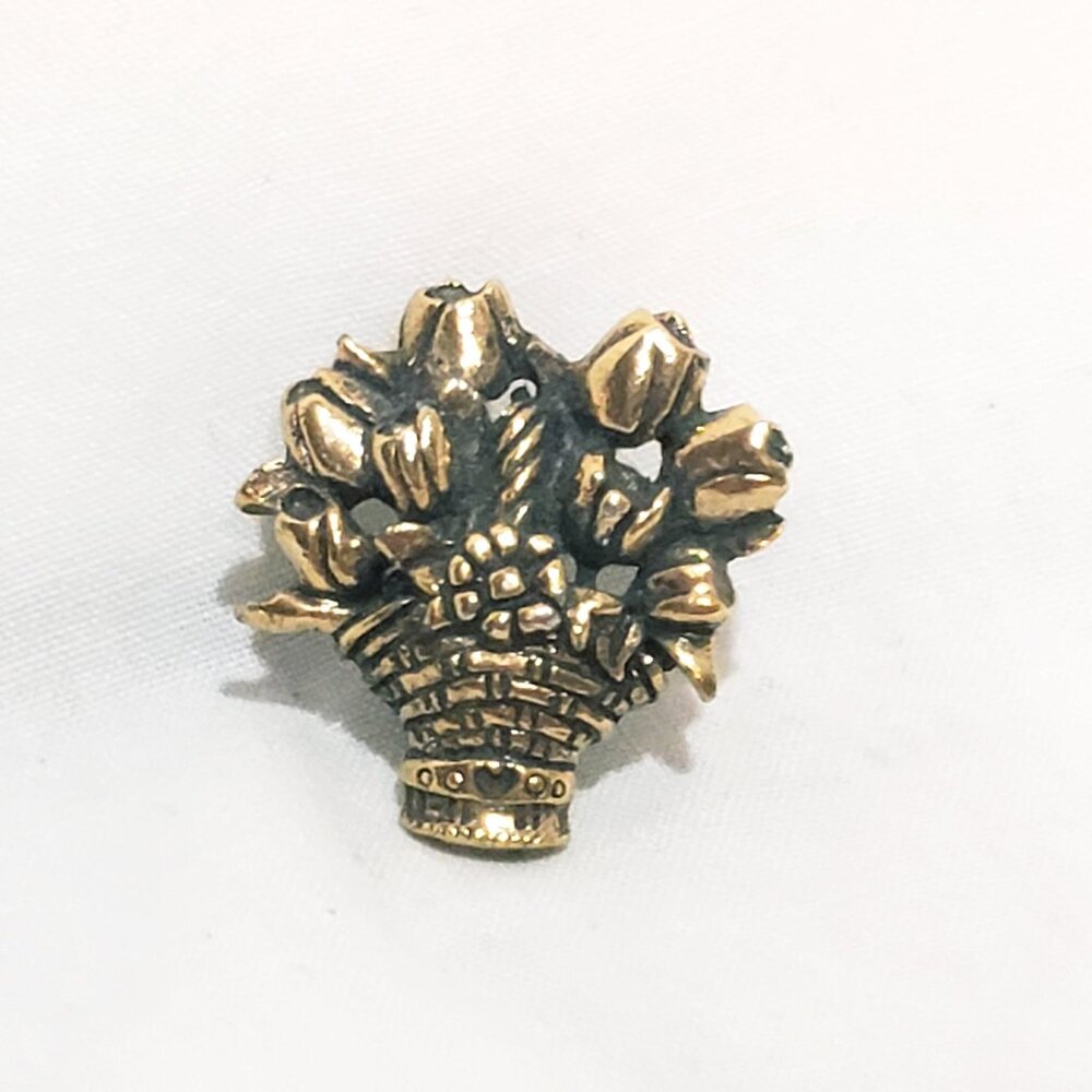 Basket Of Flowers Bouquet Lapel Pin Metal 3/4" Marked CTA